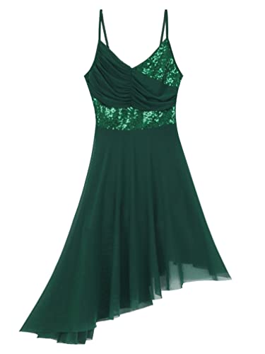 ranrann Vestido Tirantes de Ballet Gasa para Mujer Irregular Vestido Largo de Danza Lírica Contemporánea Traje Baile de Salón Latino Tango Dancewear Verde A S