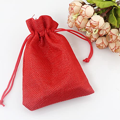 RAPECOTT 20 bolsas de yute para regalo de joyas, bolsa de regalo de tela de saco para bodas, reuniones, manualidades, bodas, comuniones, saco de Navidad, 9 x 12 cm,rojo