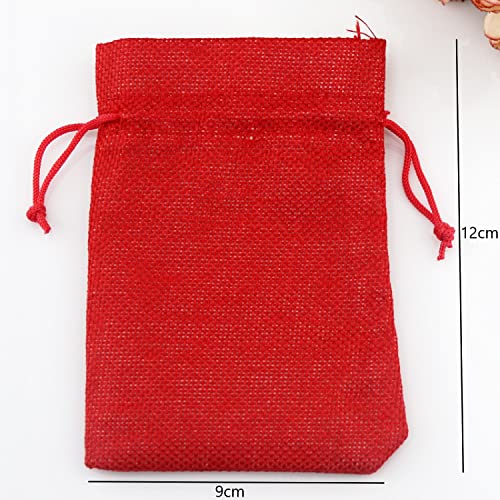 RAPECOTT 20 bolsas de yute para regalo de joyas, bolsa de regalo de tela de saco para bodas, reuniones, manualidades, bodas, comuniones, saco de Navidad, 9 x 12 cm,rojo