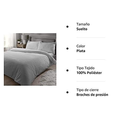 Rapport - Juego de Funda nórdica y Funda de Almohada para Cama Individual, Color Plateado, suelto