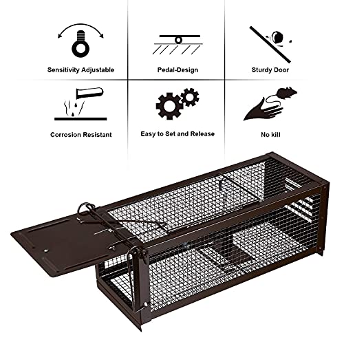 RatzFatz® 2 x Jaulas Trampa, Trampa para Ratones,● Ganador 2021 ● XXL - Profesional, Jardín y Hogar, Juego de Trampa para Animales, Conejos y Hámsters, Sensibilidad Ajustable, Multiuso, Jaula, Caza