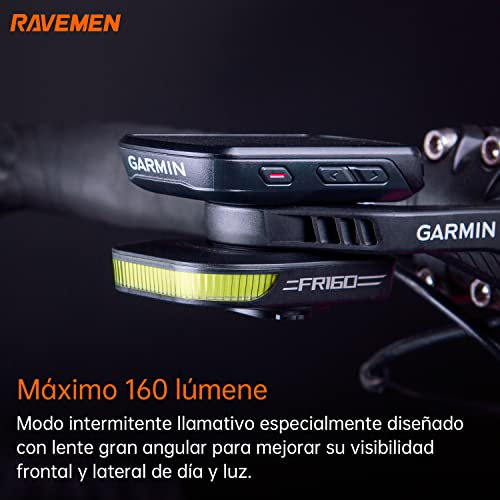 RAVEMEN FR160 Compatible con Garmin Ciclocomputadores,6 Modos Luces de Circulación Diurna con luz Intermitente de Advertencia,Tipo-C IPX6 a Prueba de Agua(Protegido por Patente)