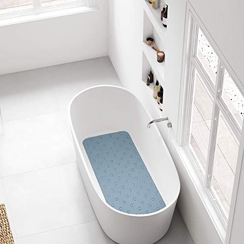 Rayen | Alfombra para baño | Alfombrilla Rectangular Ducha o Bañera | Suave y Acolchada | Base Antideslizante | Sujección con Ventosas de Alta Resistencia | Foam | 45 x 91 cm | Azul