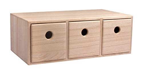 Rayher Cajonera de madera pequeña, con 3 cajones, 32x18x11,5 cm, personalizable, 62909505