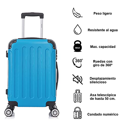 RAYKONG Maleta Cabina ABS 55x40x20cm (40L) - Trolley pequeña Equipaje de Mano - 4 Ruedas Dobles Giratorias 360ª - Turquesa