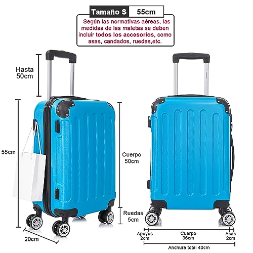 RAYKONG Maleta Cabina ABS 55x40x20cm (40L) - Trolley pequeña Equipaje de Mano - 4 Ruedas Dobles Giratorias 360ª - Turquesa