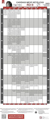 RD9 - Cadenas de nieve metálicas RD9 mm, talla Nº 50, set 2 uds, guantes incluidos