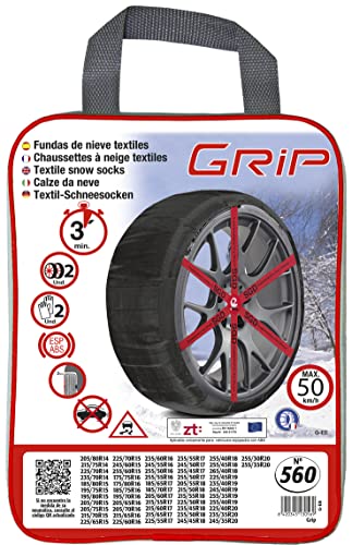 RD9 - Grip - Cadenas de nieve textil, talla Nº 560, set 2 uds, guantes incluidos