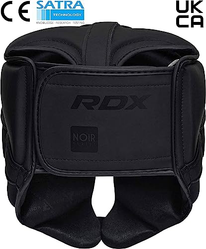 RDX Casco Protector Boxeo Entrenamiento MMA Fighting Headgear | Protector de Cara y Orejas de Muay Thai de Piel de Piel de convección Negro Mate | Ideal para Artes Marciales