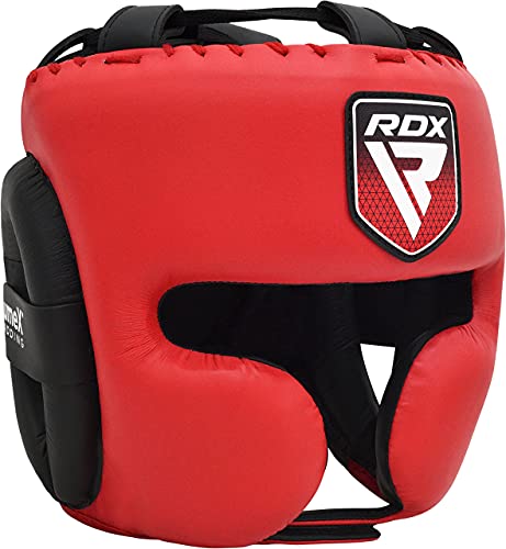 RDX Cascos Boxeo Helmet MMA para Entrenamiento y Muay Thai, Maya Hide Leather Adjustable Apex Pro Head Guard, Sparring, Artes Marciales Kickboxing Karate Zero Impact Helmet