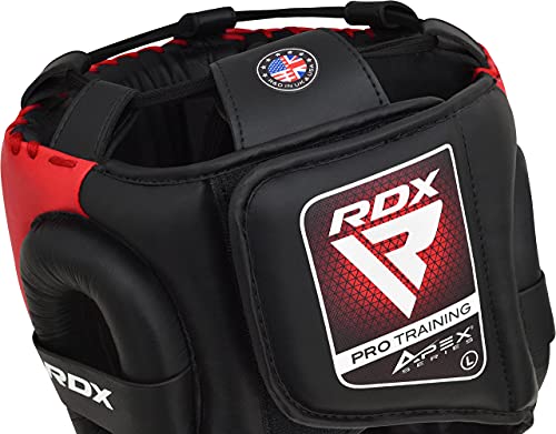 RDX Cascos Boxeo Helmet MMA para Entrenamiento y Muay Thai, Maya Hide Leather Adjustable Apex Pro Head Guard, Sparring, Artes Marciales Kickboxing Karate Zero Impact Helmet