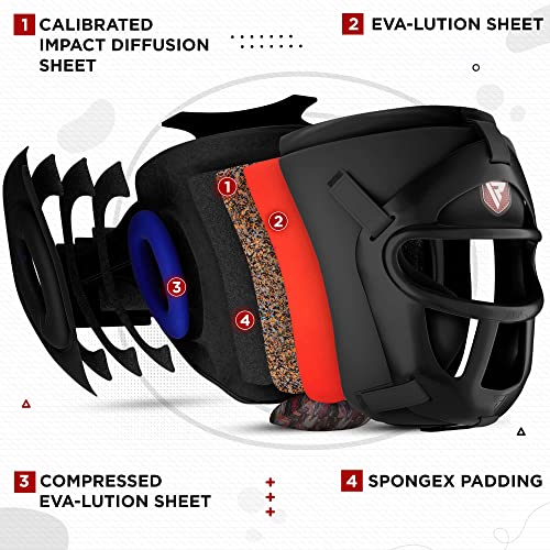 RDX Cascos Boxeo MMA Kick Boxing Entrenamiento, Maya Hide Cuero Headgear con Rejilla Facial Extraíble, Profesional Casco Protector para Muay Thai Sparring Grappling Taekwondo Karate, Hombre Mujere