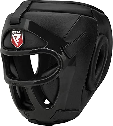 RDX Cascos Boxeo MMA Kick Boxing Entrenamiento, Maya Hide Cuero Headgear con Rejilla Facial Extraíble, Profesional Casco Protector para Muay Thai Sparring Grappling Taekwondo Karate, Hombre Mujere