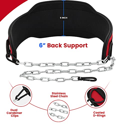 RDX Cinturón Lastre Dominadas Inmersión, Dip Belt con 36 Pulgadas Cadena, 6'' Soporte Lumbar para Gimnasio Powerlifting Levantamiento de Pesas Culturismo Gym Halterofilia Entrenamiento, Hombre Mujere