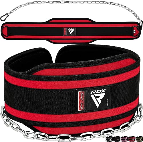 RDX Cinturón Lastre Dominadas Inmersión, Dip Belt con 36 Pulgadas Cadena, 6'' Soporte Lumbar para Gimnasio Powerlifting Levantamiento de Pesas Culturismo Gym Halterofilia Entrenamiento, Hombre Mujere