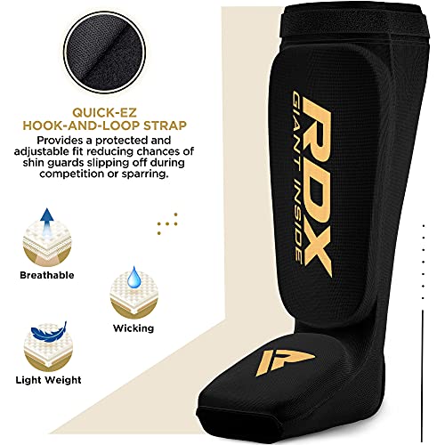 RDX Espinilleras Kick Boxing Muay Thai, Aprobado por SATRA, Espinilla Empeine Protección Pads, MMA Shin Pierna Guardia para Sparring Boxeo BJJ Kárate Entrenamiento, Hombre Mujere (Negro, L)