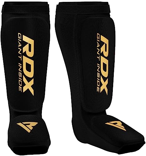 RDX Espinilleras Kick Boxing Muay Thai, Aprobado por SATRA, Espinilla Empeine Protección Pads, MMA Shin Pierna Guardia para Sparring Boxeo BJJ Kárate Entrenamiento, Hombre Mujere (Negro, L)