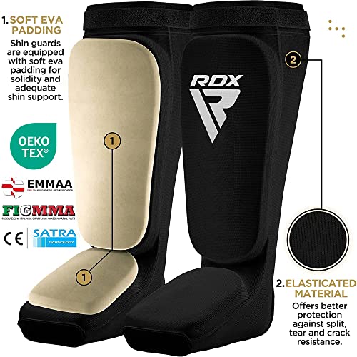 RDX Espinilleras Kick Boxing Muay Thai, Aprobado por SATRA, Espinilla Empeine Protección Pads, MMA Shin Pierna Guardia para Sparring Boxeo BJJ Kárate Entrenamiento, Hombre Mujere (Blanco Negro, XL)