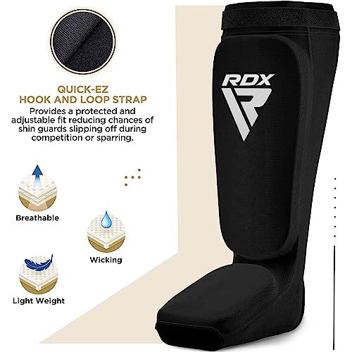 RDX Espinilleras Kick Boxing Muay Thai, Aprobado por SATRA, Espinilla Empeine Protección Pads, MMA Shin Pierna Guardia para Sparring Boxeo BJJ Kárate Entrenamiento, Hombre Mujere (Blanco Negro, XL)