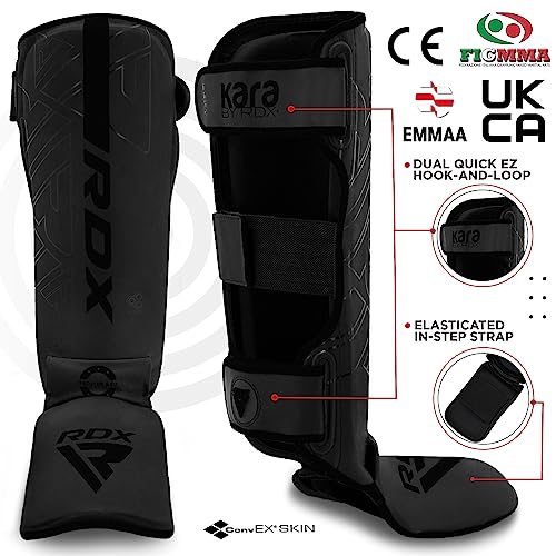 RDX Espinilleras Kick Boxing Muay Thai MMA Protección, Maya Hide Cuero Kara Espinilla Empeine Artes Marciales Entrenamiento Boxeo Sparring BJJ Kárate y Combate Training Pierna Protector