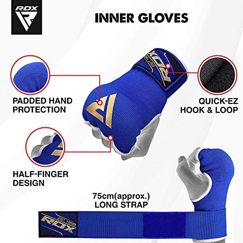 RDX Gel Vendas Boxeo Guantes Interiores, 75cm Elástico Correa de Muñeca Soporte Cinta, Vendaje Envolturas Protector Wraps, Muay Thai MMA Kick Boxing Artes Marciales Puñetazos, Hombre Mujere