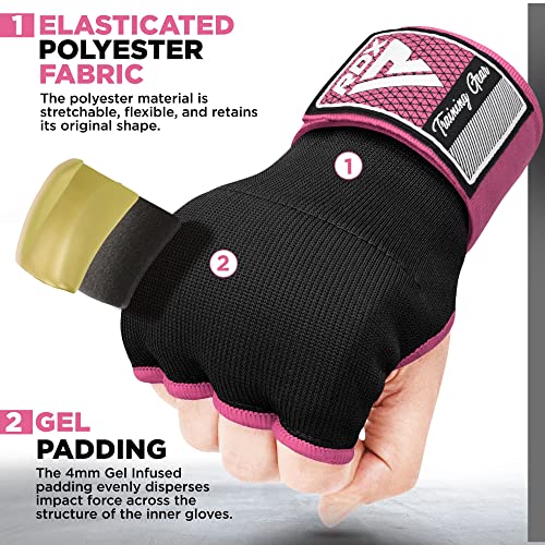 RDX Gel Vendas Boxeo Guantes Interiores, 75cm Elástico Correa de Muñeca Soporte Cinta, Vendaje Envolturas Protector Wraps, Muay Thai MMA Kick Boxing Artes Marciales Puñetazos, Hombre Mujere