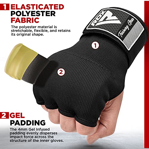 RDX Gel Vendas de Boxeo para Manos Guantes Interiores, Muñequeras Rápidas de 75 cm de Largo, Elásticos, Puño Acolchado Protección para Manos, Muay Thai MMA Artes Marciales Vendas de Entrenamiento