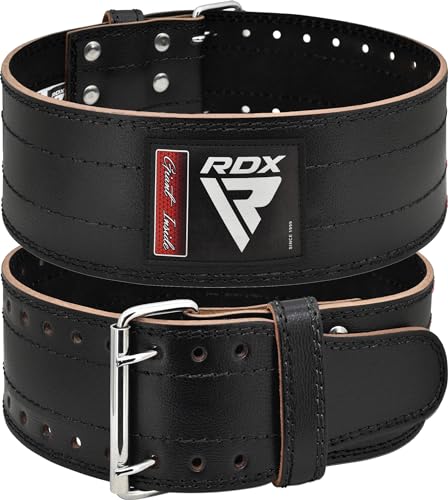 RDX Gimnasio Cinturon Musculacion Powerlifting Entrenamiento, IPL USPA Aprobado, 6mm Cowhide Cuero Lumbar Doble Hebilla Peso Levantamiento Cinturón para Gym Fitness Ejercicio De Físico Deadlifts