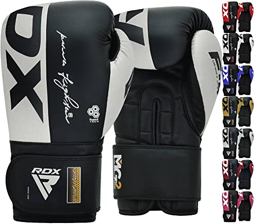 RDX Guantes de Boxeo Maya Hide Cuero Entrenamiento Guantes de Muay Thai, Sparring, Kickboxing, Artes Marciales, Saco Manoplas de Boxeo, MMA, Gimnasia Entrenamientos Hombres Mujeres 8 10 12 14 16 OZ