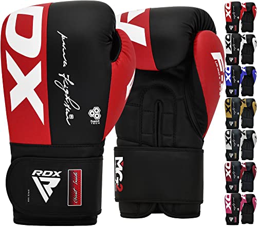 RDX Guantes de Boxeo Maya Hide Cuero Entrenamiento Guantes de Muay Thai, Sparring, Kickboxing, Artes Marciales, Saco Manoplas de Boxeo, MMA, Gimnasia Entrenamientos Hombres Mujeres 8 10 12 14 16 OZ