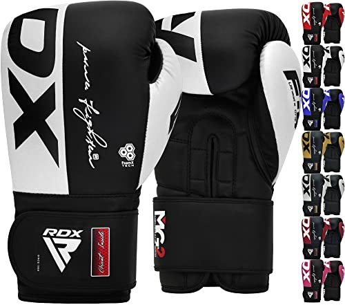 RDX Guantes de Boxeo Maya Hide Cuero Entrenamiento Guantes de Muay Thai, Sparring, Kickboxing, Artes Marciales, Saco Manoplas de Boxeo, MMA, Gimnasia Entrenamientos Hombres Mujeres 8 10 12 14 16 OZ