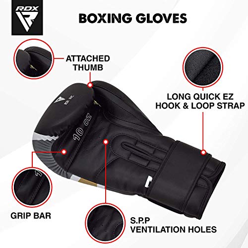 RDX Guantes de Boxeo Muay Thai Entrenamiento, Maya Hide Cuero, Ego Boxing Gloves para Sparring Kickboxing Saco Manoplas de Boxeo MMA Fight Training, Hombres Mujeres, 8 10 12 14 16 oz