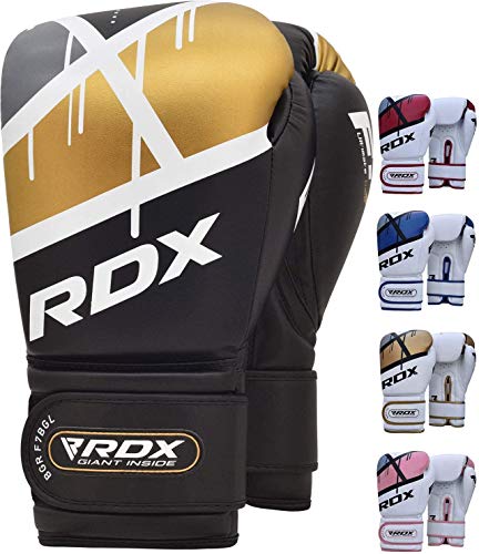 RDX Guantes de Boxeo Muay Thai Entrenamiento, Maya Hide Cuero, Ego Boxing Gloves para Sparring Kickboxing Saco Manoplas de Boxeo MMA Fight Training, Hombres Mujeres, 8 10 12 14 16 oz