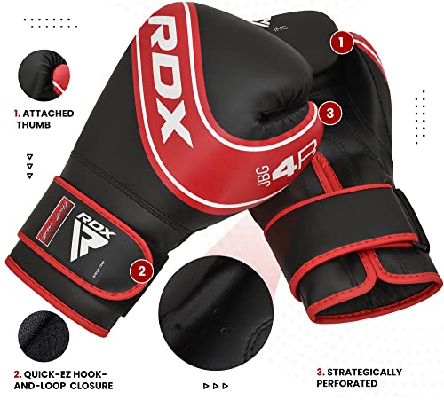 RDX Guantes de Boxeo Niños Muay Thai Entrenamiento, Maya Hide Cuero, 6oz 4oz Junior Boxing Gloves, Sparring MMA Kickboxing Saco Manoplas de Boxeo Training, Kids Cumpleaños Regalos Deporte Juguetes