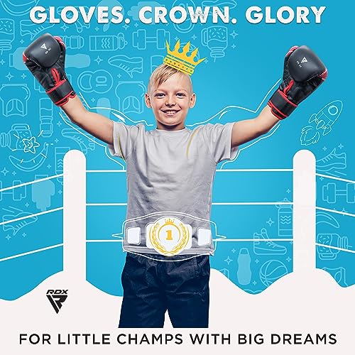 RDX Guantes de Boxeo Niños Muay Thai Entrenamiento, Maya Hide Cuero, 6oz 4oz Junior Boxing Gloves, Sparring MMA Kickboxing Saco Manoplas de Boxeo Training, Kids Cumpleaños Regalos Deporte Juguetes