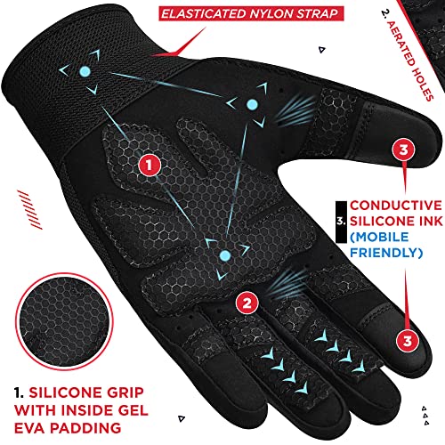 RDX Guantes Gimnasio Musculacion Entrenamiento Gym, Antideslizante Levantamiento de Pesas Musculación Palma Acolchada Gel Antideslizante Transpirable Pantalla Táctil Equipo de Fitness en Casa