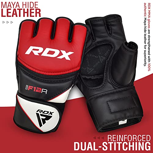 RDX Guantes MMA Artes Marciales Entrenamiento, Maya Hide Cuero Grappling Guantillas, Professional Abierto Palma Gloves, Sparring Kickboxing Muay Thai Saco de Boxeo Lucha Libre Combate, Hombre Mujere