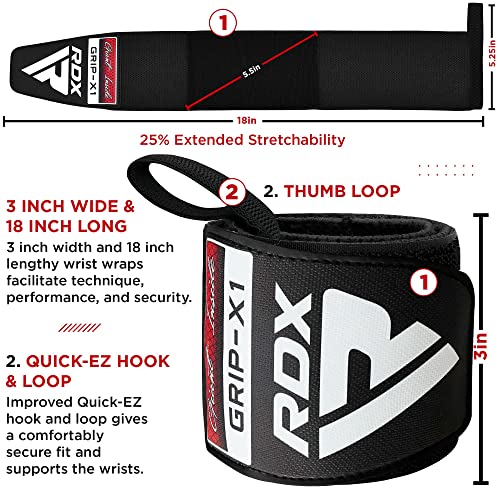 RDX Muñequeras Gym Powerlifting Correas de Levantamiento, Aprobado por IPL y USPA, Wrist Wraps Deportivas para Culturismo Musculación Gimnasio