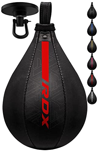 RDX Pera de Boxeo con Giratorio, Cuero Maya Hide, Bolsa de Velocidad MMA con Vejiga Extra, Saco de Velocidad Rapida para Kick Boxing Gimnasio Saco de Boxeo Fitness Gimnasio Combat Sport Set