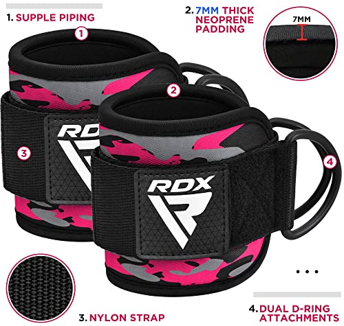 RDX Tobillera para Polea Gimnasio Entrenamiento, Tobillos Double D Ring, Muñeca Correa Gym Puños para Cable Maquinas, Fitness Deportivas Muslo la Pierna Glúteos Poleas de Elevación, Hombre Mujere