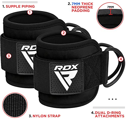 RDX Tobillera para Polea Gimnasio Entrenamiento, Tobillos Double D Ring, Muñeca Correa Gym Puños para Cable Maquinas, Fitness Deportivas Muslo la Pierna Glúteos Poleas de Elevación, Hombre Mujere