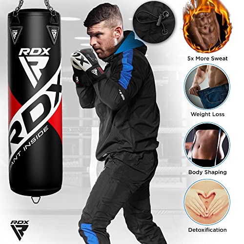 RDX Traje Sauna Mujer Hombre Adelgazante, REACH OEKO TEX 100 CERTIFICADO, Sudor Chándal con Capucha, Trajes de Sudoración Deportiva Fitness Boxeo Yoga Running Gimnasio, Conjunto de Pantalón Superior