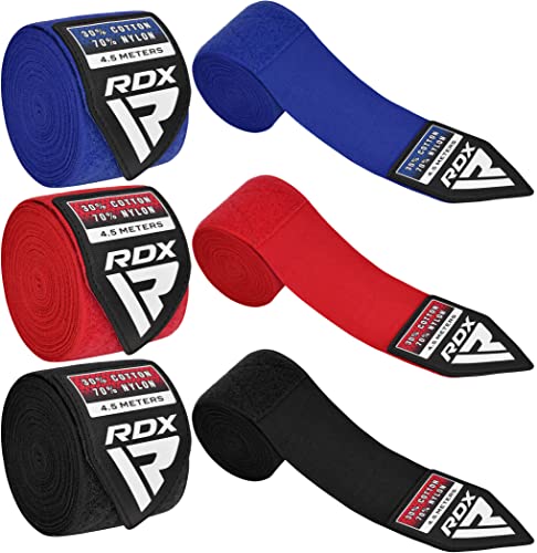 RDX Vendas Boxeo Guantes Interiores, 4,5 Metros 180 Pulgadas Elástico Correa de Muñeca Soporte Cinta, Vendaje Envolturas Protector, Muay Thai MMA Kick Boxing Artes Marciales Entrenamiento Hand Wraps