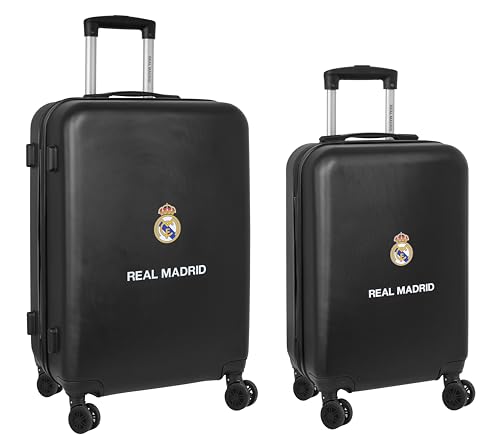 Real Madrid 2ª EQUIPACIÓN 23/24 - Set de Trolleys Cabina 20 y 24 Pulgadas, con Ruedas Giratorias, Maletas con Ruedas, Candado de Seguridad, Maletas Ligeras, 40x26x63 cm, Color Azul Marino