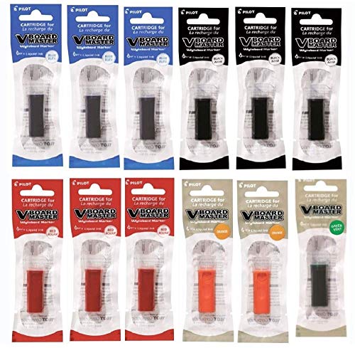 Recambios Pilot VBoard Master-Para Pizarra Blanca 12 Unidades (3 Azules,3 Negros,3 Rojos,2 Naranja y 1 Verde)