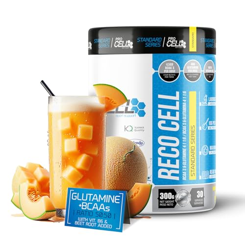 Reco Cell | Suplemento de Recuperación Post Entrenamiento con L-Glutamina, BCAA's 4:1:1 y Vitamina B6 (300g / 30 servicios) - Sabor Melón - Recuperador y Aumento Muscular con Fórmula Avanzada