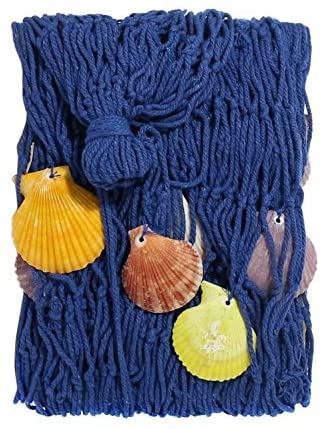 Red de Pesca Decorativa, Decoración de Pared Colgante de Estilo de Playa del Océano Mediterráneo Náutico con Conchas para Decoración Dormitorio Dormitorio Casa Fiesta (Azul, 1 M x 2 M)