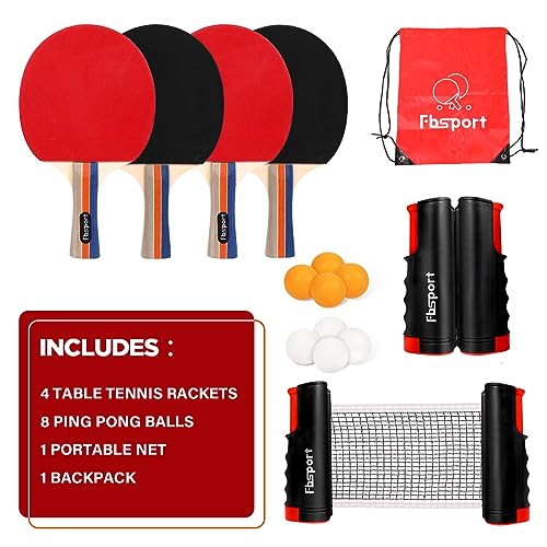 Red Ping Pong Ajustable Mesa,Red Extensible y 4 Palas Ping Pong Red Mesa Ping Pong 8 Pelotas de Ping-Pong,1 Bolsa de Malla, Adecuado para niños, Adultos Interiores/Exteriores