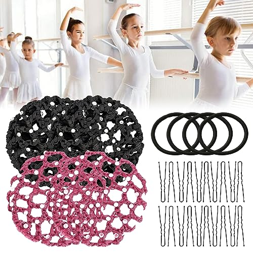 Redecilla Pelo,Redecilla Moño Gimnasia Ritmica Niña,Goma Pelo Moño,Redecilla Moño Ballet Niña,Redecilla Moño Ballet,Red Moño Gimnasia Ritmica Niña,Redecilla de Malla, red para moño,Noir,Rosa,4pcs