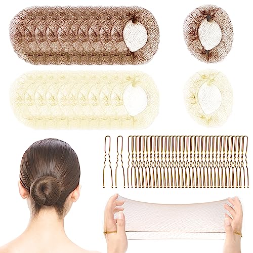 Redecillas de Pelo Invisibles Redecilla Moño con Horquillas de Oro en Forma de U 50 Piezas para Mujeres Niñas 20 Piezas Beige Marrón Claro